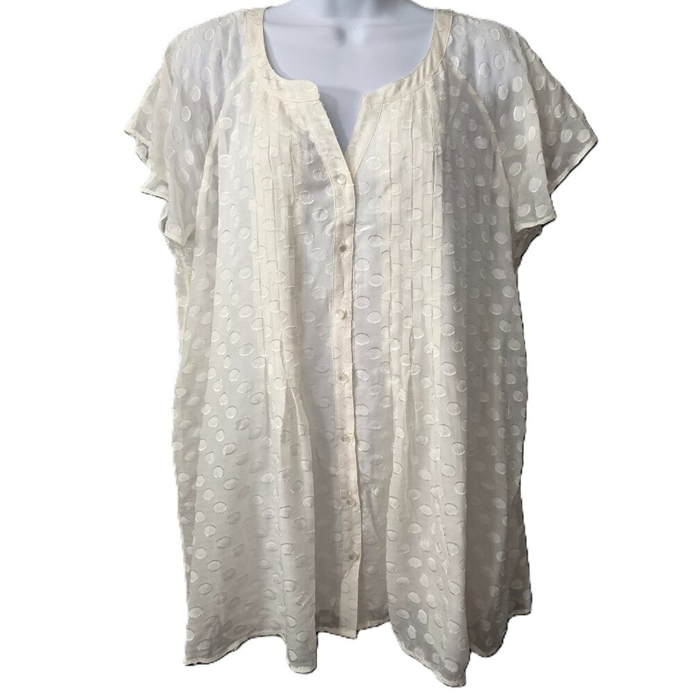 Soft Surroundings Dot Calm Top XL Silk Blouse Shirt Button Front White Beach NEW